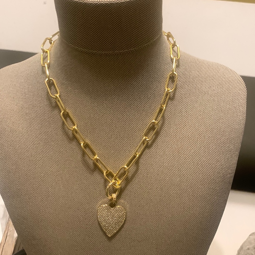 Ashley Gold Stainless Steel Gold Plated detachable CZ heart pendant necklace